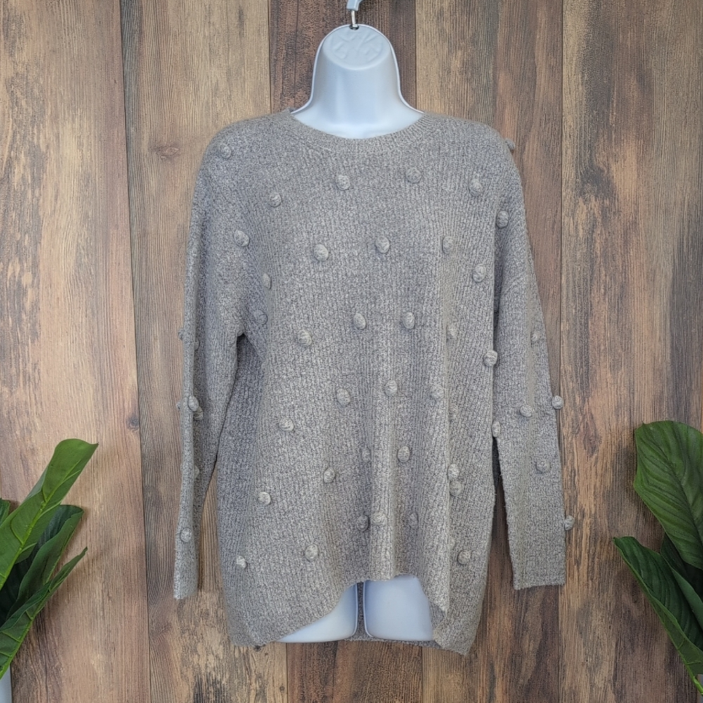 Grace & Lace Gray Knit Sweater with Pom Details S             Q213